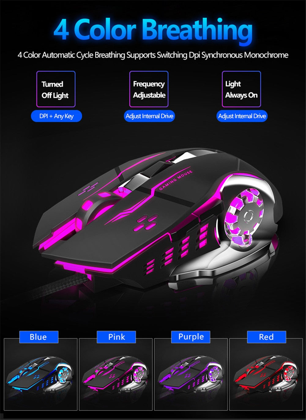 AULA S20 Professional Gaming Mouse 2400 DPI Adjustable USB Wired Backlit Ergonomic Optical LED Mouse for Computer Laptop PC