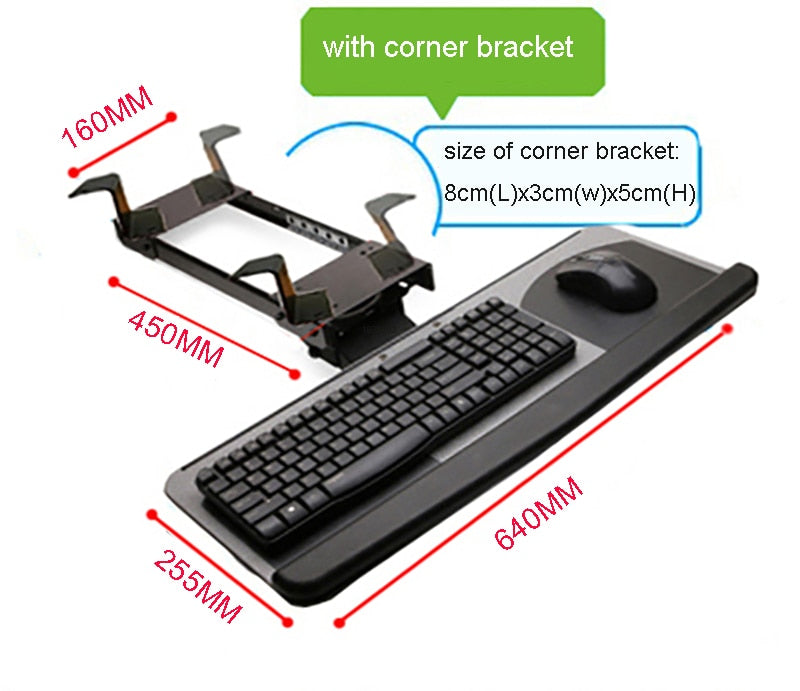 LK06AD Ergonomic Sliding Tilting XL Size Wrist Rest Keyboard Holder with Two Mouse Pads for Computer Desk Keyboard Tray Stand