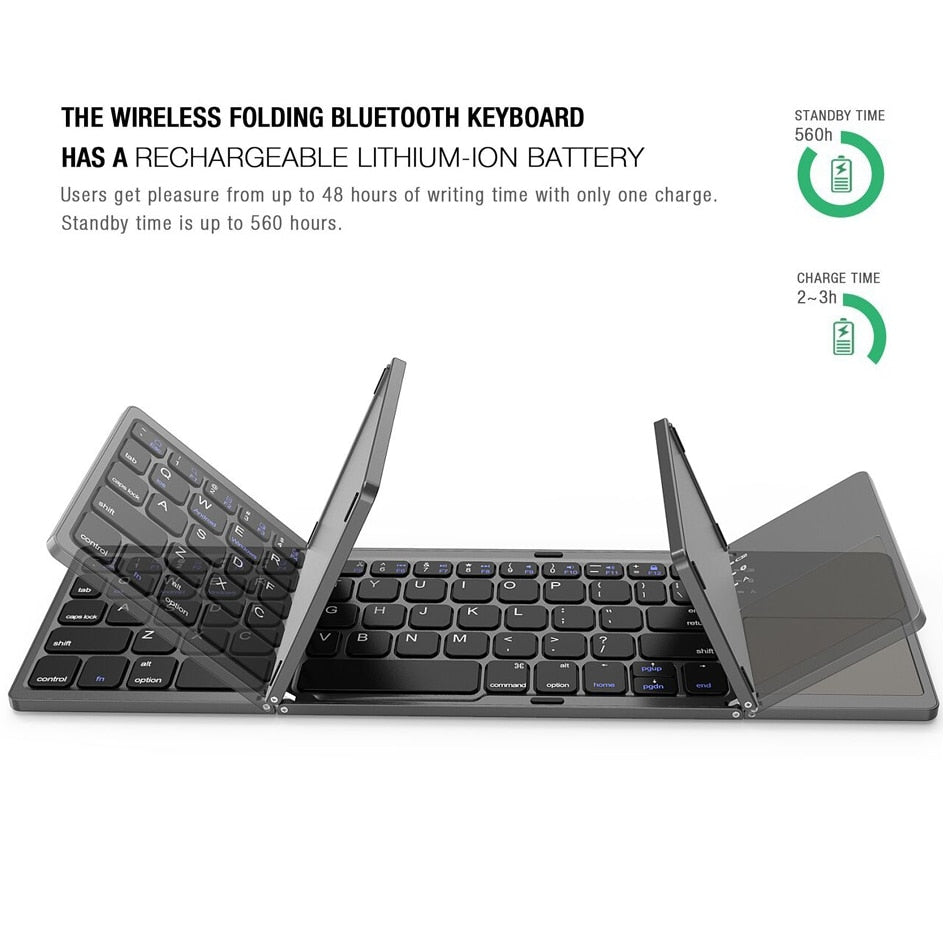 Russian/Spanish/English B033 Mini Folding keyboard, Wireless Bluetooth Keyboard with Touchpad for Windows, Android, IOS