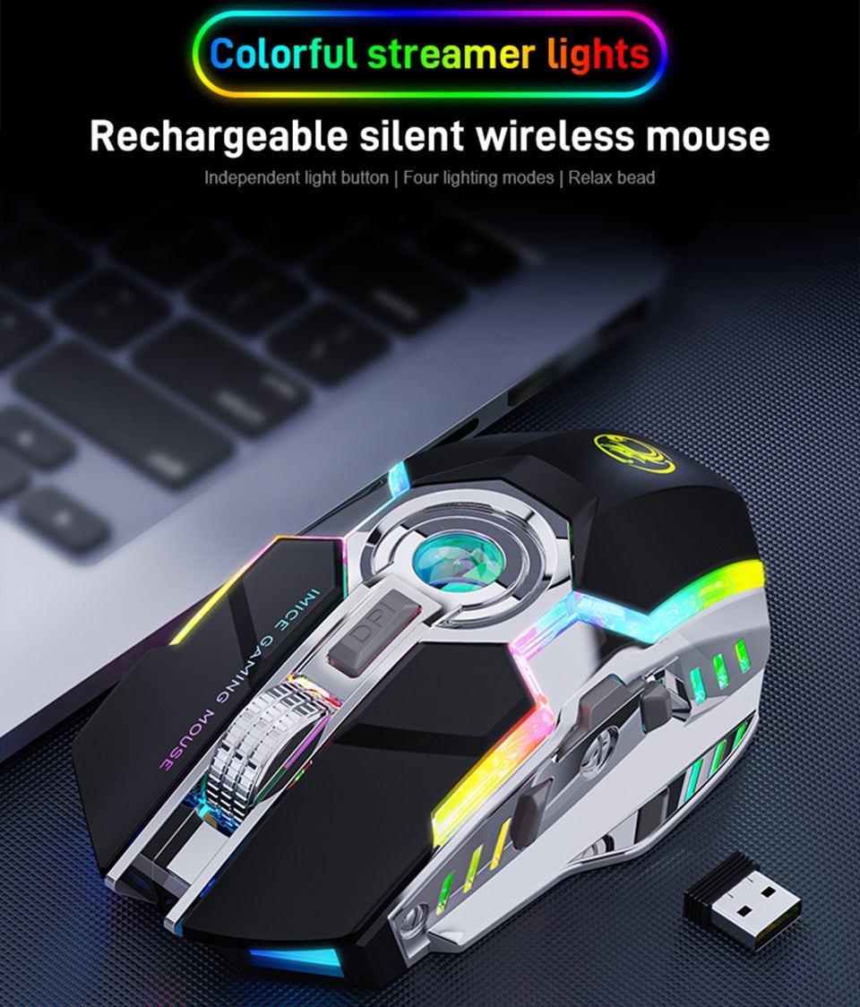 RGB Wireless Mouse Gaming Mouse Gamer Computer Mouse Silent Rechargeable USB Mause 7 Keys LED Backlit Mice For PC Laptop Game