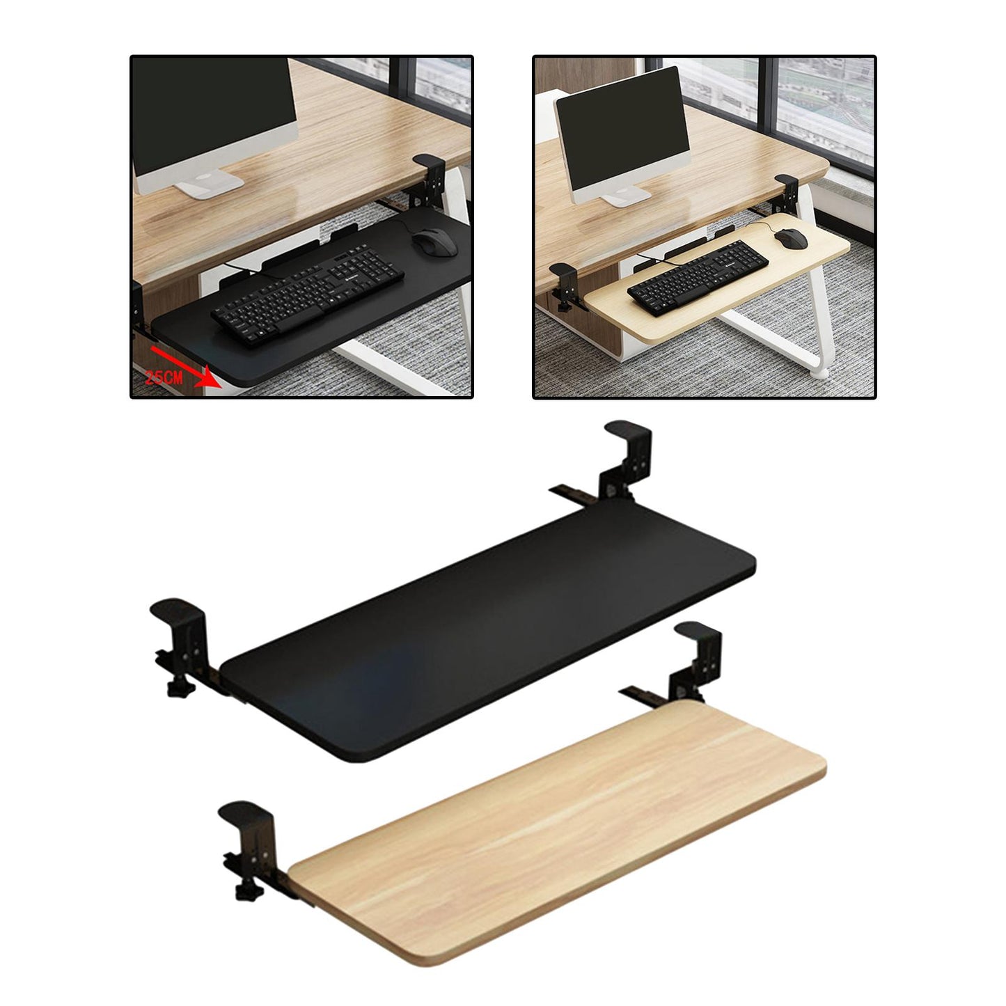 Large Keyboard Extension Tray Under Computer Table Pull Out Platform Ergonomic Bracket Mouse Pad Holder Clip for Typing Desktop
