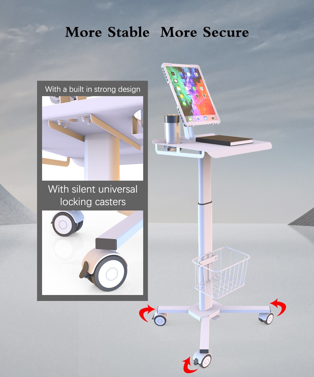 Mobile work station Height Adjustable Mobile Medical Laptop Cart Tablet VESA Hospital trolley for dental clinic