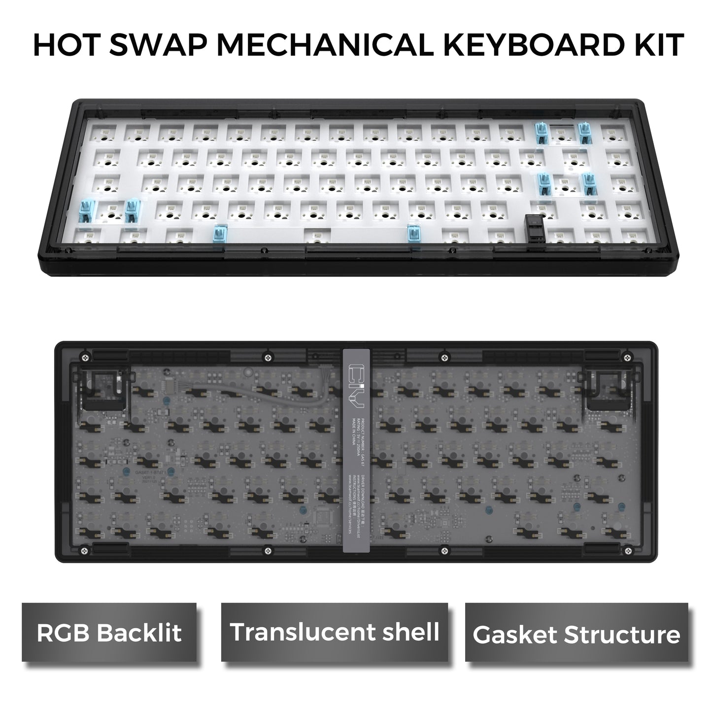 GAS67 Hot Swap Customized Mechanical Keyboard Kit Gasket Structure Type-C RGB Compatiable With 3/5 Pins For Cherry Gateron Kailh