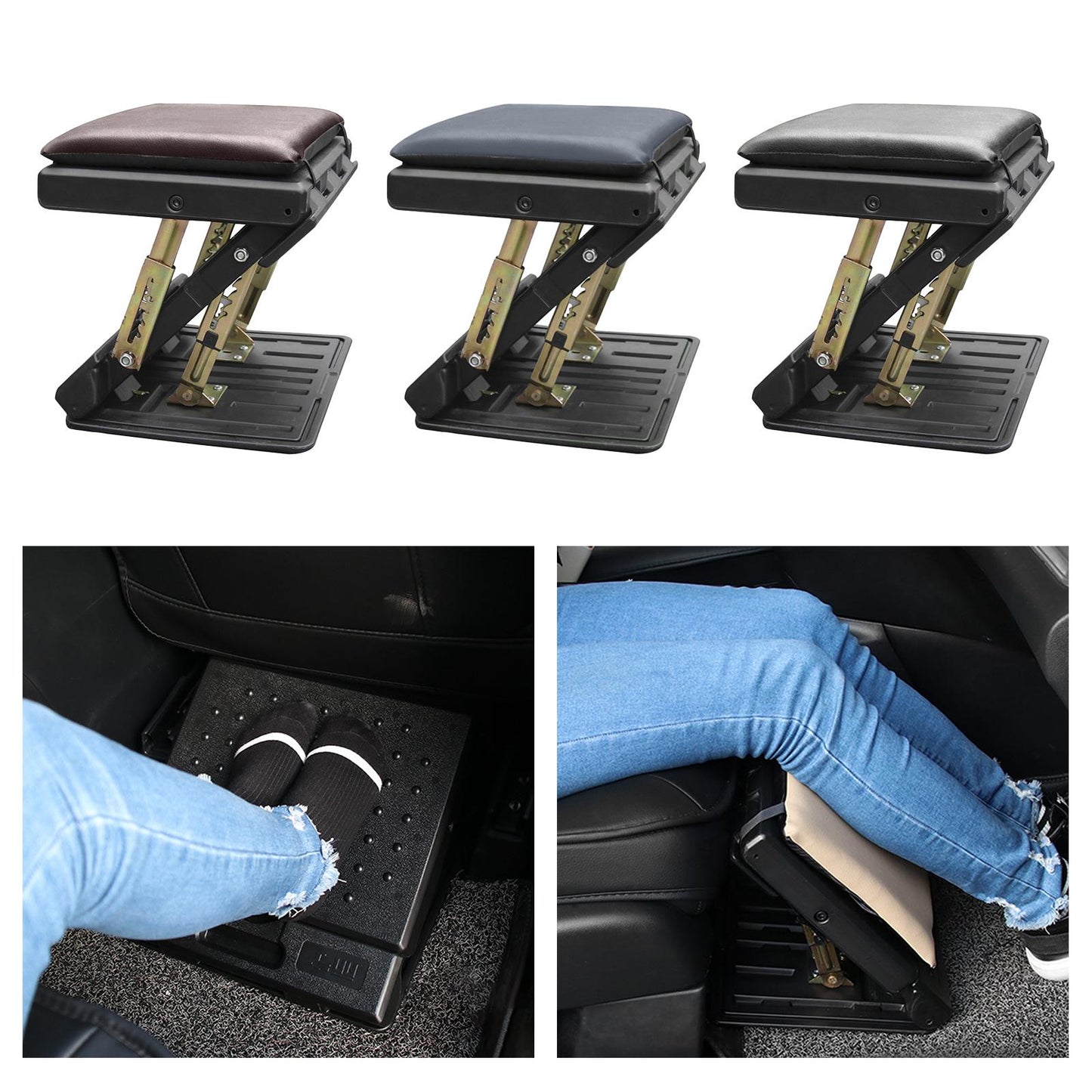 Adjustable Footrest with Maaging Beads Universal Fits for Car Under Desk