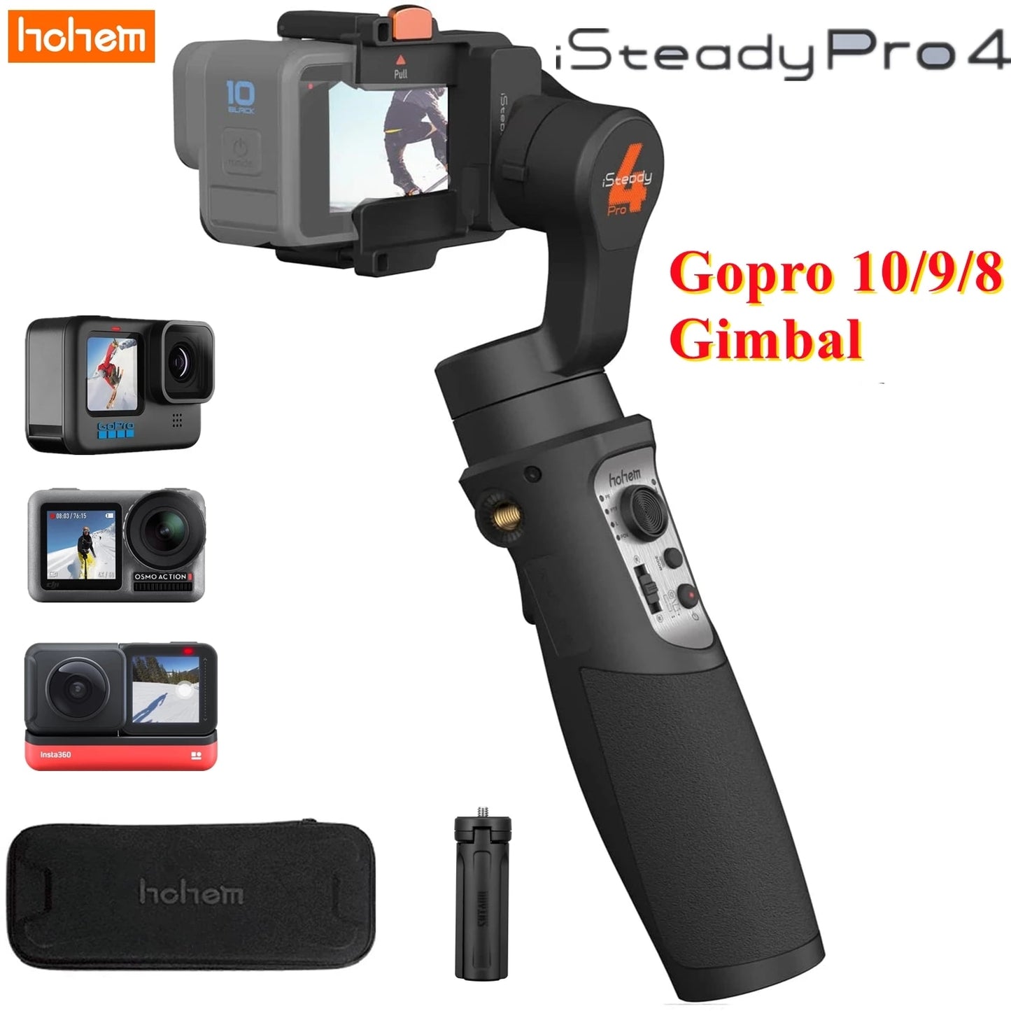 Gopro 10 Gimbal 3-Axis Handheld Action Camera Stabilizer for Gopro 10/9/8/7/6/5/4,OSMO Action,Insta360-Hohem iSteady Pro 4/Pro 3