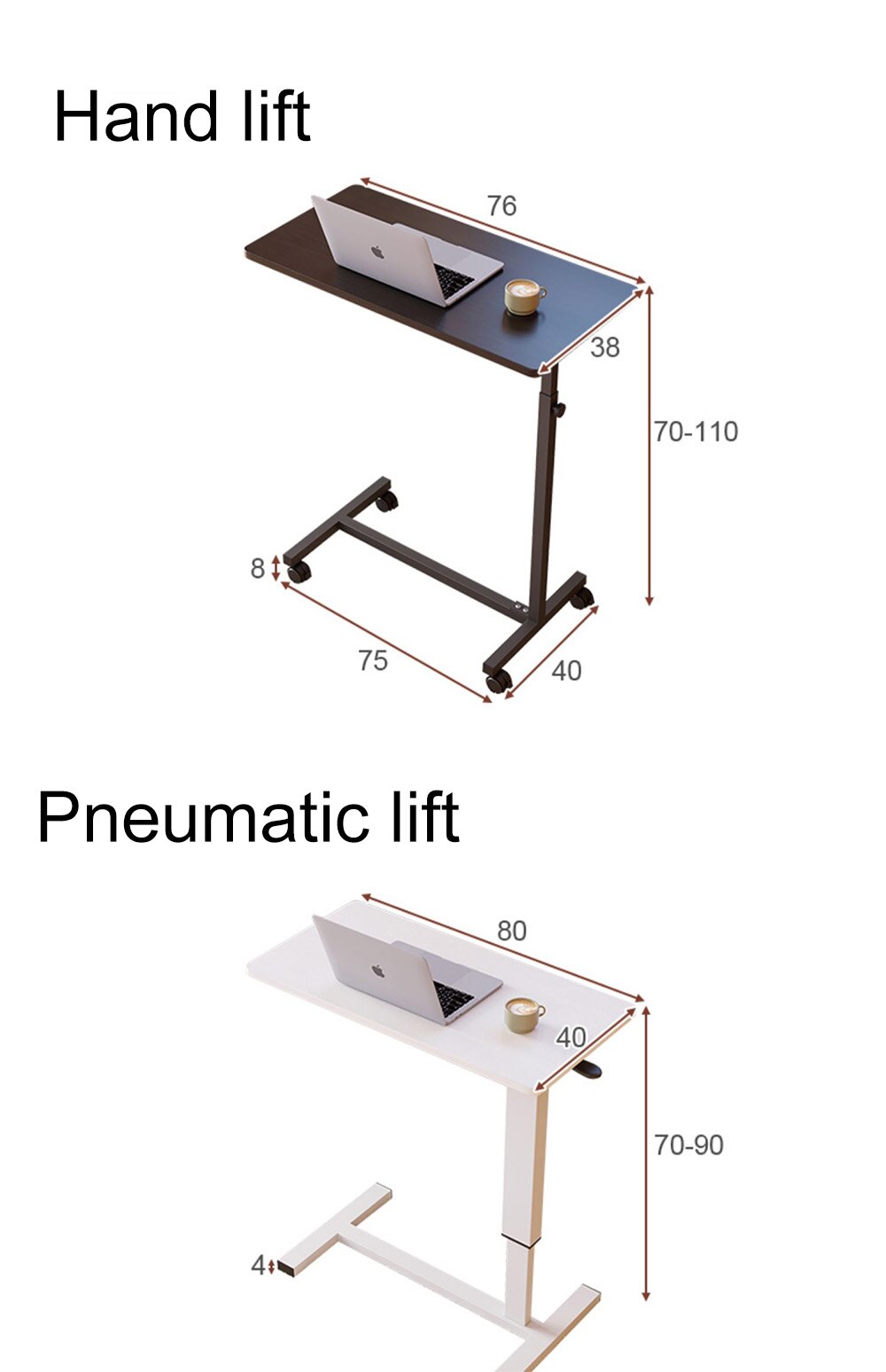 Movable Computer Table, Household Rotary Lazy Table Bedroom Pneumatic Lifting Removable Folding Home Student Workbench Portable