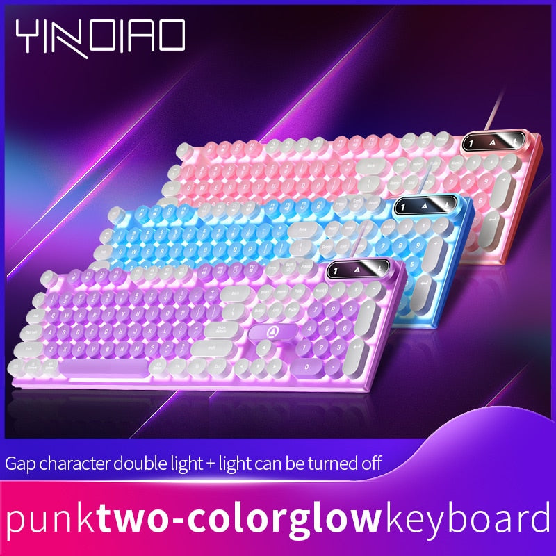 Typewriter Round 104 Keys Gaming Keyboard Wired Keyboard Color Matching Backlit Computer E-sports Peripherals for Desktop Laptop