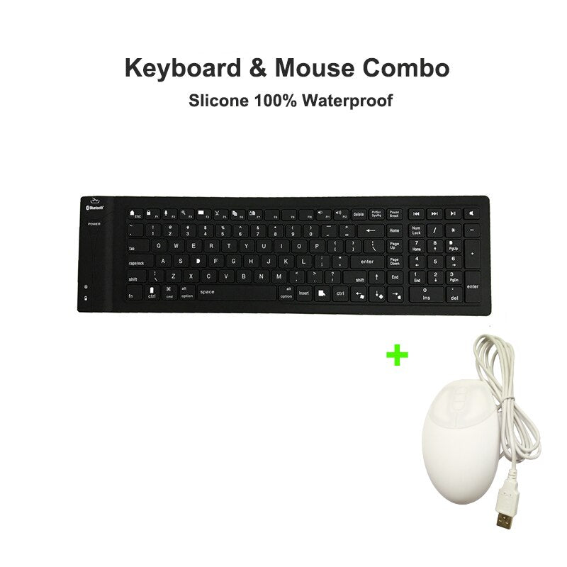 Wireless Folding Keyboard Ultra Thin Mute Waterproof Keys Bluetooth 3.0 Silicone Rechargeable Keyboard Mouse Set For Latop PC