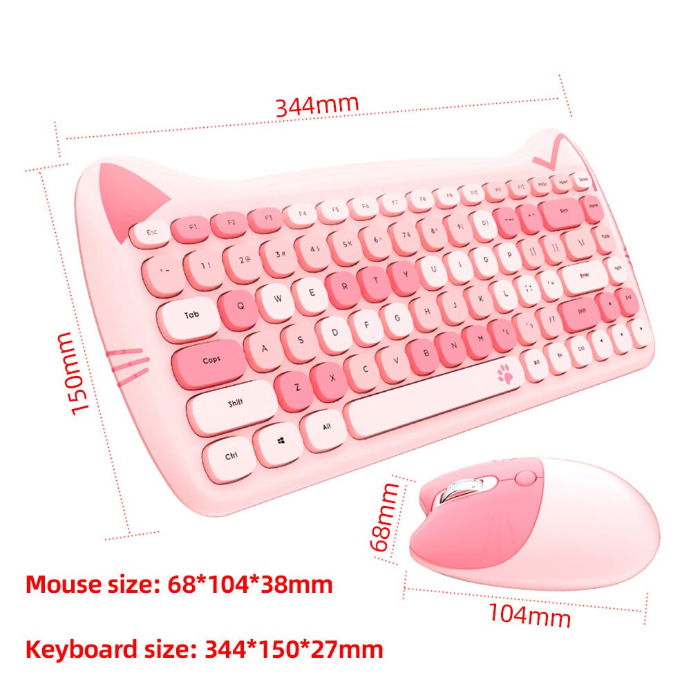 Cute Cat Ears 2.4G Wireless Keyboard Mouse Set, 84 Keys Home Office Gaming Mini Pink/Purple Keyboard, Mouse Gamer, For PC Laptop