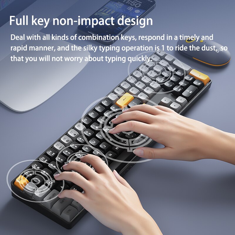 Aigo A108 Gaming Mechanical Keyboard 2.4G Wireless USB Type-c Wired Yellow Switch 110 Key Hot Swap Rechargeable Gamer Keyboard