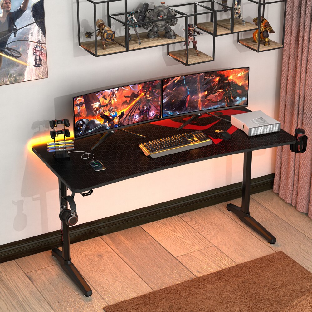 Eureka Ergonomic 60 Inch Gaming, Computer Desk, Home Office I-Shaped Structure with New Patented Polygon Legs Design, with Free