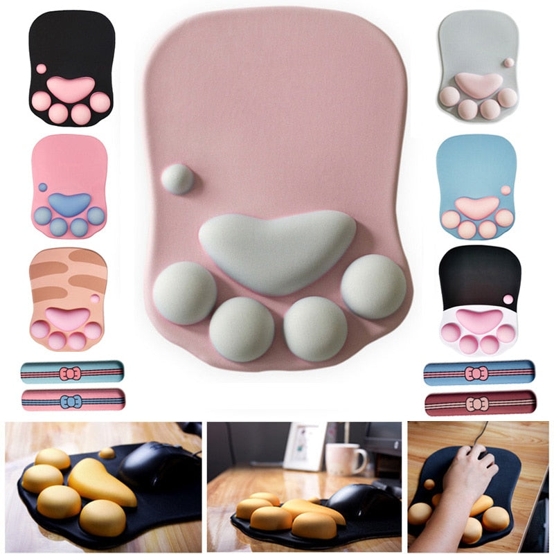 3D Cute Mouse Pad Computer Anime Soft Cat Paw Mouse Pads Wrist Rest Support Comfort Silicon Memory Foam Gaming Mousepad Mat