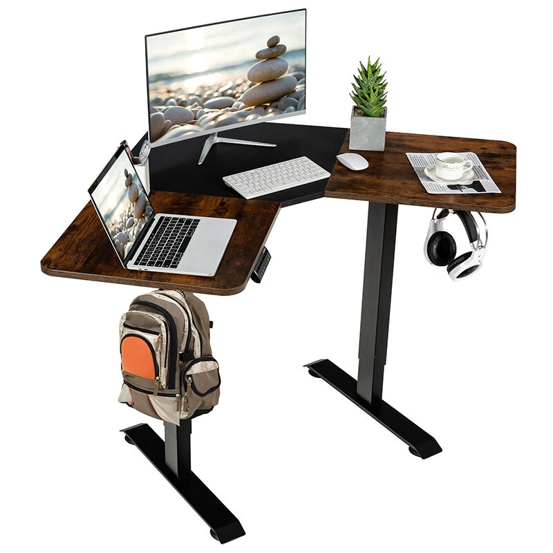 L-shaped Electric Standing Desk Computer Table with 4 Memory Positions and LCD Display Rollers Can Be Installed