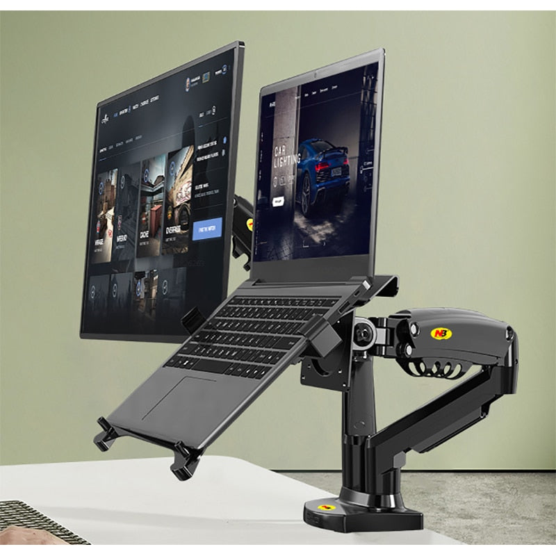 Desktop NB F160 + FP-2 Gas Spring Dual Arm for 17&quot;-27&quot; Monitor Holder + 10&quot;-17&quot; Laptop Support Air Press Mount Stand Load 2-9kg