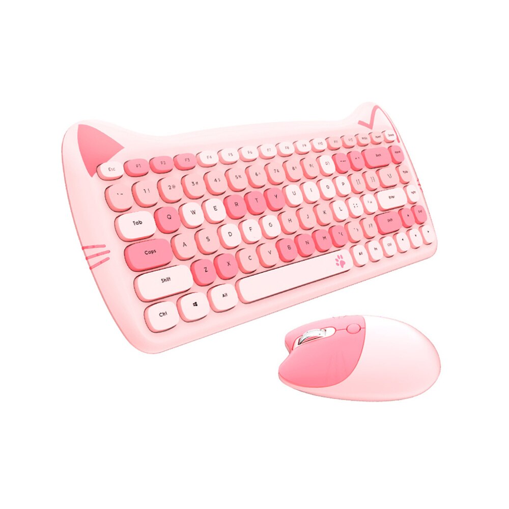 Cute Cat Ears 2.4G Wireless Keyboard Mouse Set, 84 Keys Home Office Gaming Mini Pink/Purple Keyboard, Mouse Gamer, For PC Laptop