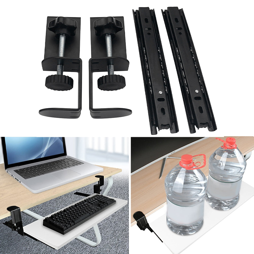 1pair Accessories For Keyboard Tray Clamp Rail Set Ergonomic Under Desk Home Office DIY Heavy Duty Wrist Protection Easy Install