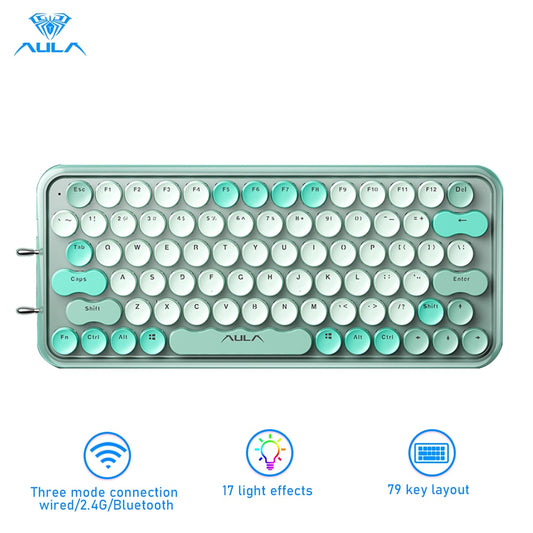 F3680 Keyboard 79 Keys Red Switch Green Wired Keyborad Three-mode connection for Game Laptop PC