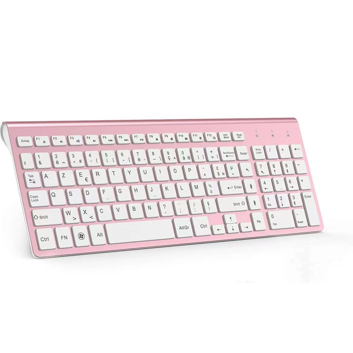Wireless Keyboard (AZERTY) 2.4Ghz Ultra-Thin Keyboard, Portable Silent 2400 DPI Ergonomic French Keyboard for PC Laptop TV- Pink