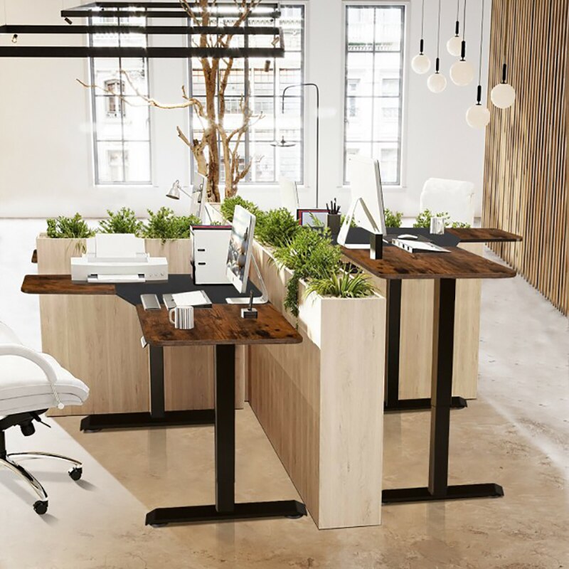 L-shaped Electric Standing Desk Computer Table with 4 Memory Positions and LCD Display Rollers Can Be Installed