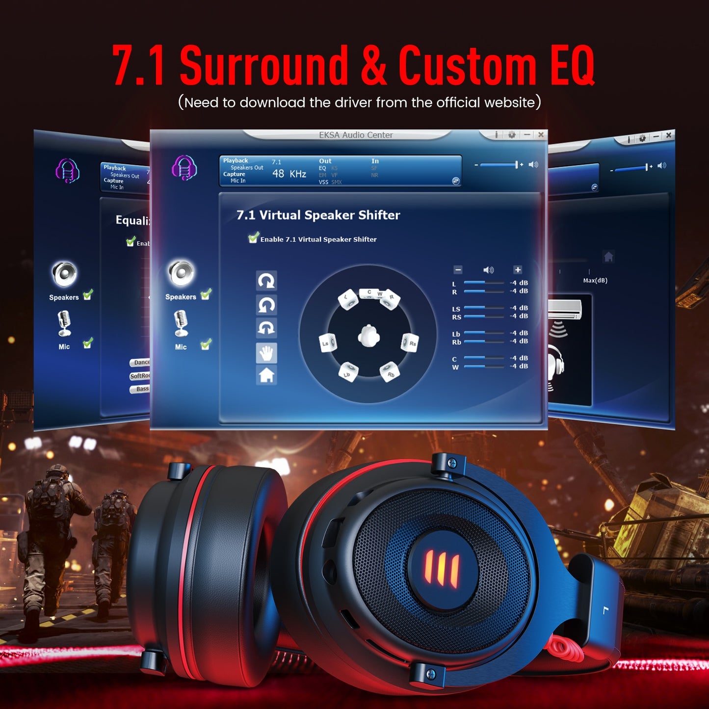 EKSA Gaming Headset Gamer 7.1 Surround &amp; 3D stereo USB/Type C/3.5mm Wired Gaming Headphones with Microphone For PC/PS4/PS5/Xbox