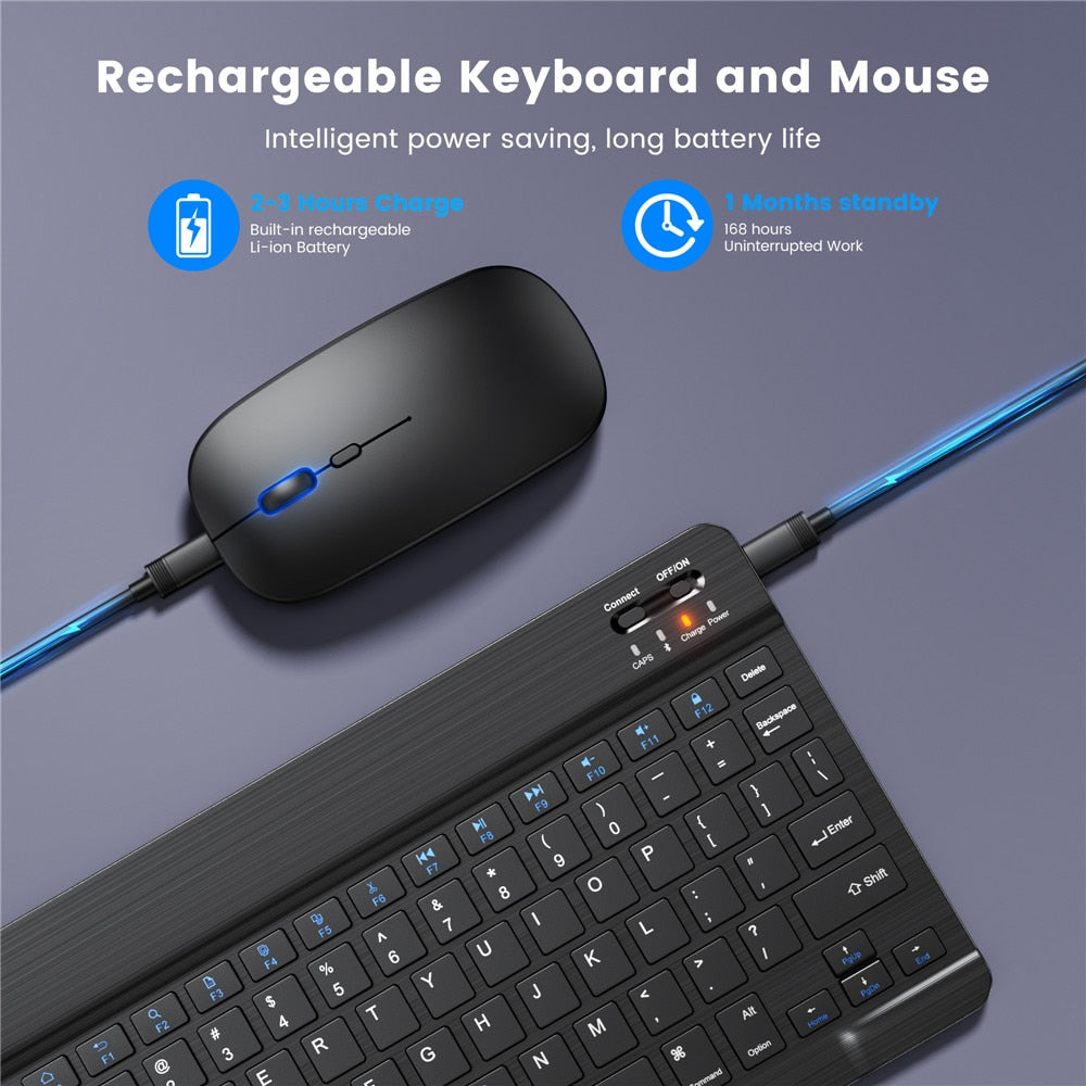 Wireless Keyboard and Mouse Mini Rechargeable Spainish Bluetooth Keyboard With Mouse Russian Keyboard For PC Tablet Phone