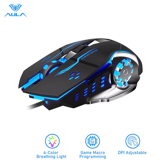 AULA S20 Professional Gaming Mouse 2400 DPI Adjustable USB Wired Backlit Ergonomic Optical LED Mouse for Computer Laptop PC