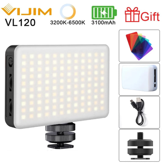 VIJIM VL120 LED Video Camera Light 3200k-6500K 3100mAh Dimmable Studio Lamp Vlog Fill Light W RGB Color Filter Softbox Diffuser