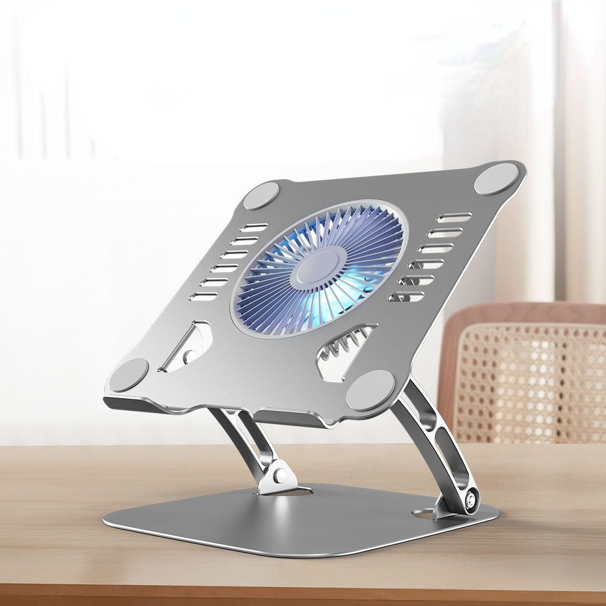 Aluminum Cooling Laptop Stand Adjustable Angle Folding Tablet Holder with Mute Fan for MacBook Air Pro Notebook Computer Desk