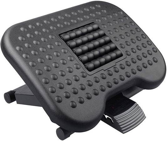 Footrest Under Desk - Adjustable Foot Rest with Massage Texture and Roller, Ergonomic Foot Rest with 3 Height Position, 30 Degree Tilt Angle Adjustment for Home, Office