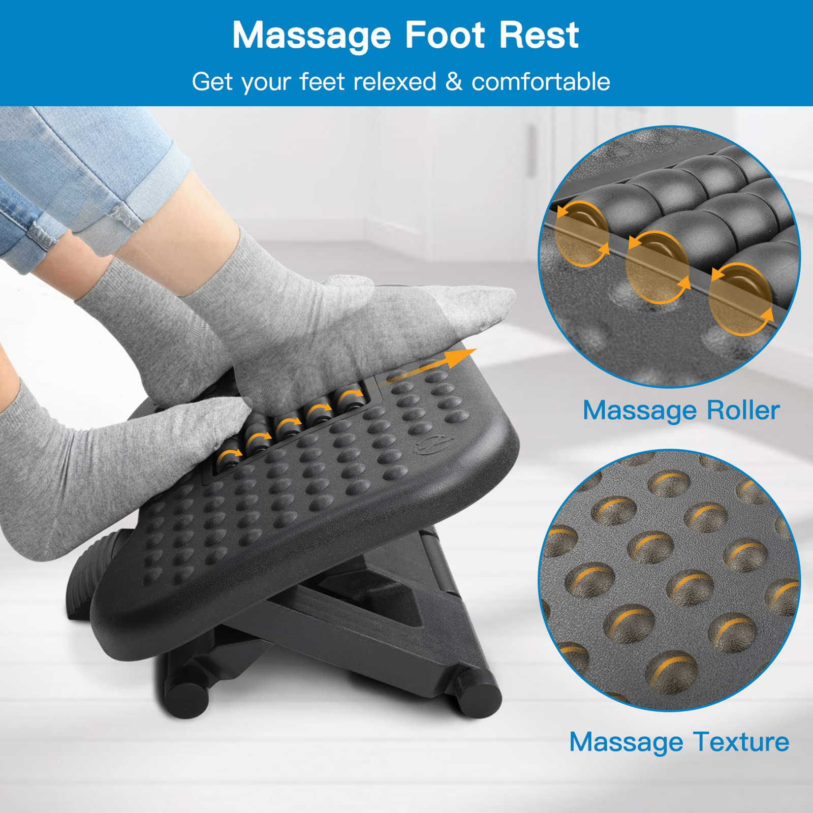 Footrest Under Desk- Adjustable Foot Rest with Massage Texture Nap Footrest