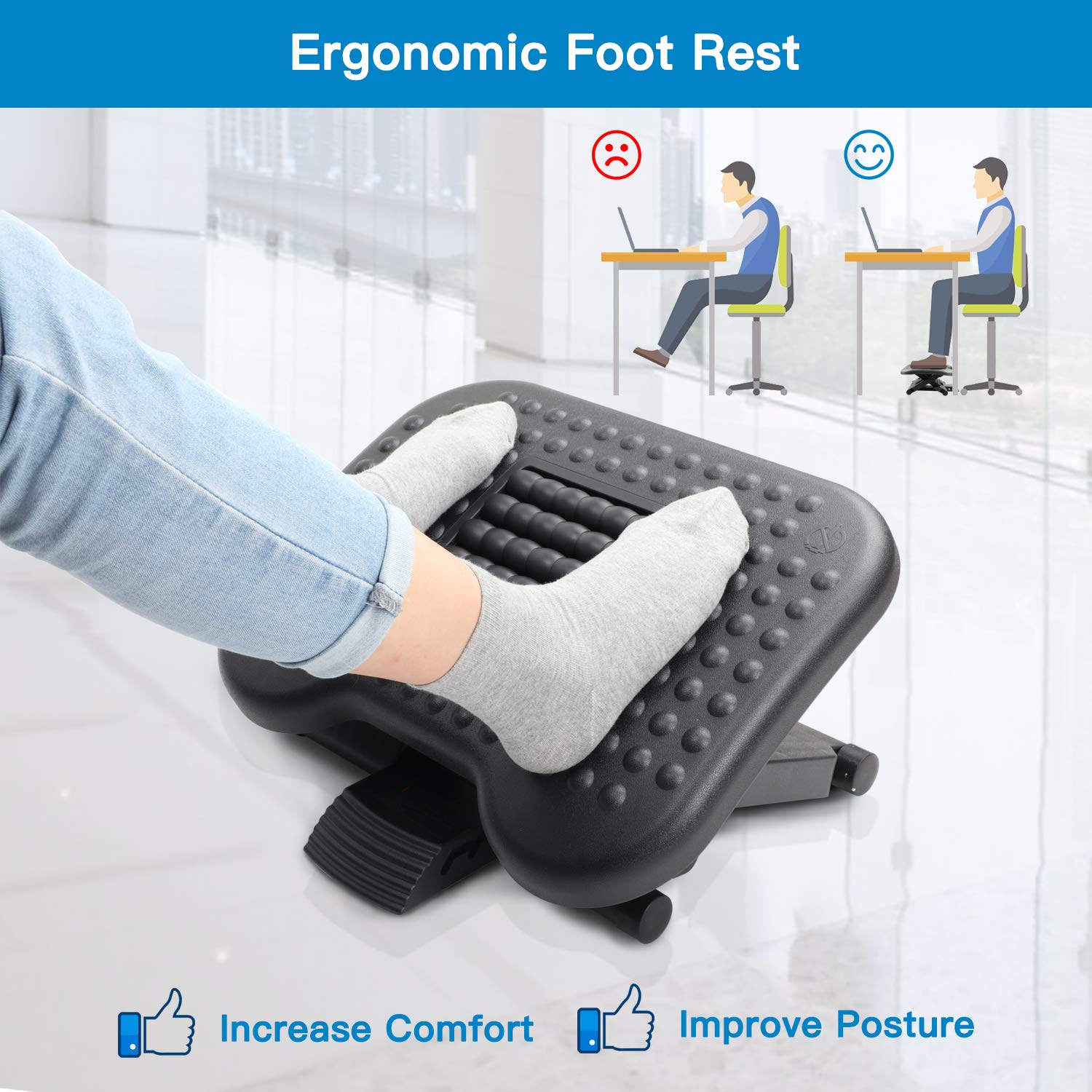 Footrest Under Desk - Adjustable Foot Rest with Massage Texture