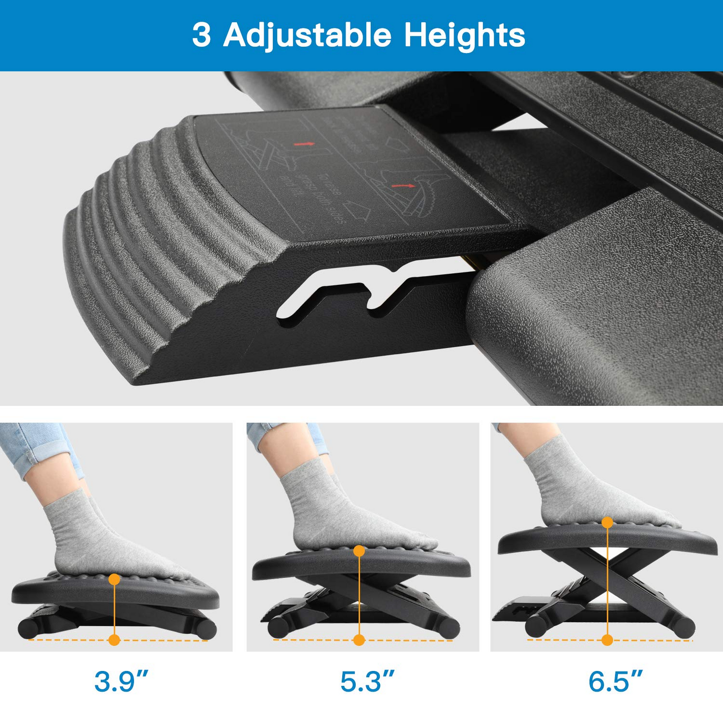 Adjustable Under Desk Footrest - Ergonomic Foot Rest with 3 Height Position
