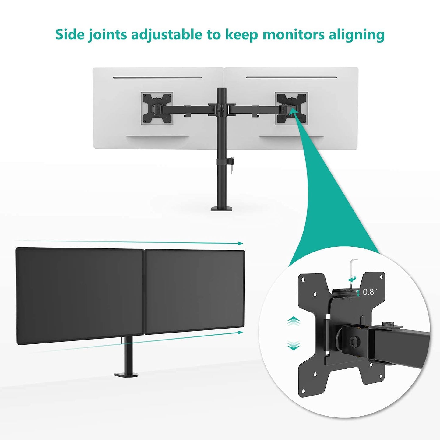 Dual LCD Monitor Fully Adjustable Desk Mount Stand Fits 2 Screens up to 27 inch, 22 lbs. Weight Capacity per Arm (M002)
